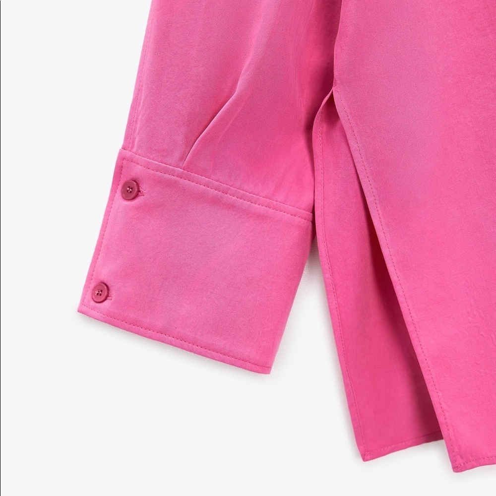 NWT. Zara Fuchsia 100% Modal Oversized Soft Shirt. Size S. - Picture 4 of 8